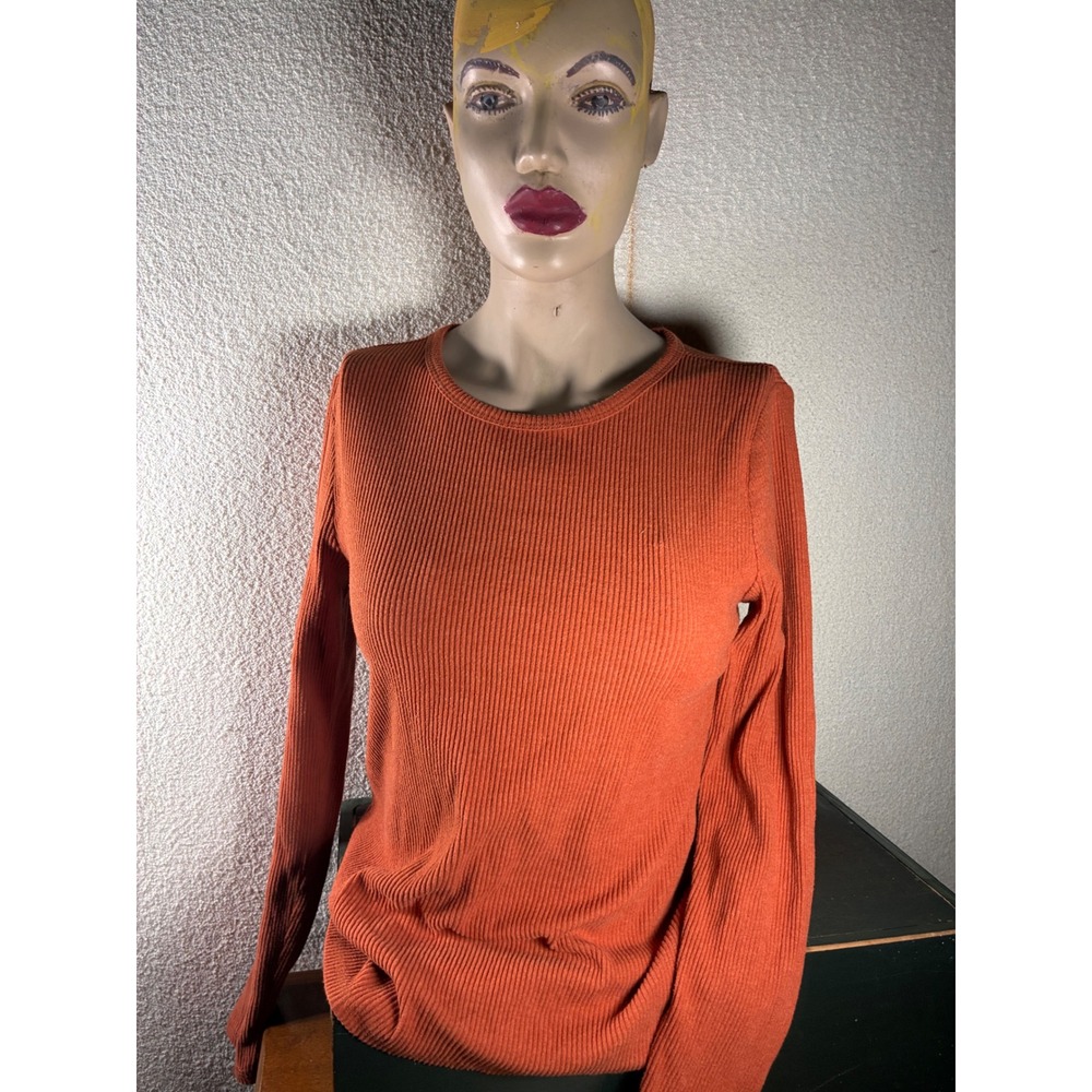 Old Navy Plush Tee Womens L Orange Excellent Ribbed Long Sleeve Crew Neck Top